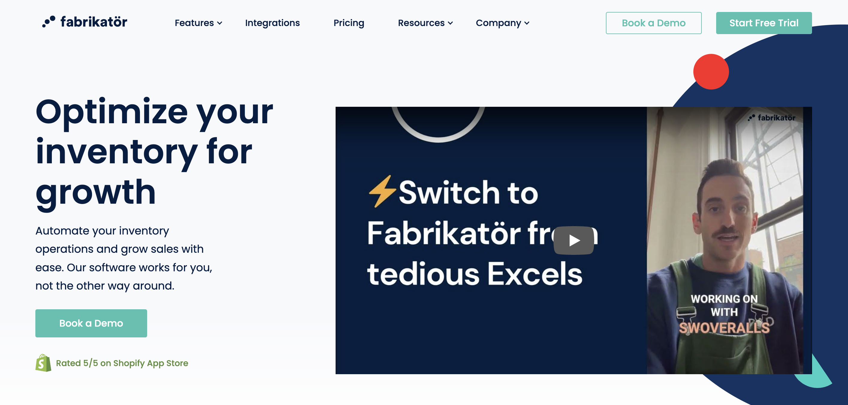 Fabrikatör inventory management tool's website page.