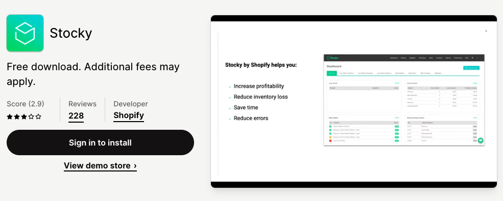 Stocky inventory tool's website page.