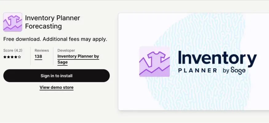 Inventory Planner app's Shopify store screen.
