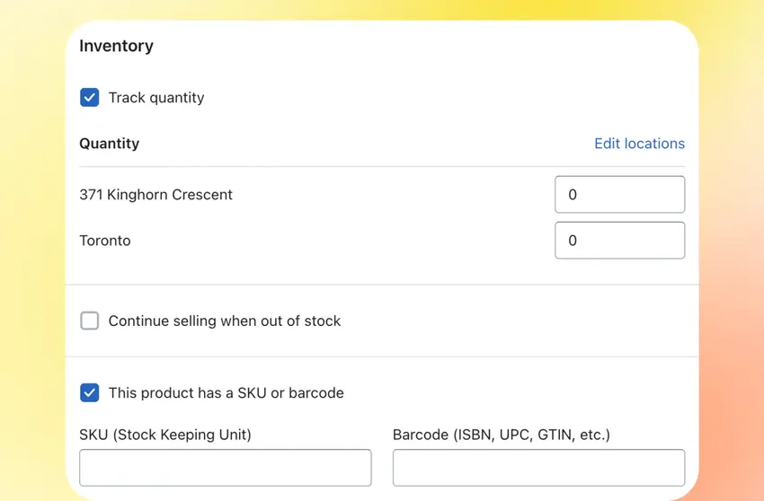 Image showing the inventory tracking screen of Shopify.
