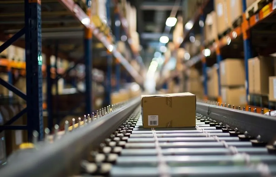This image shows a box in a warehouse, symbolizing efficient inventory management and inventory purchasing processes.